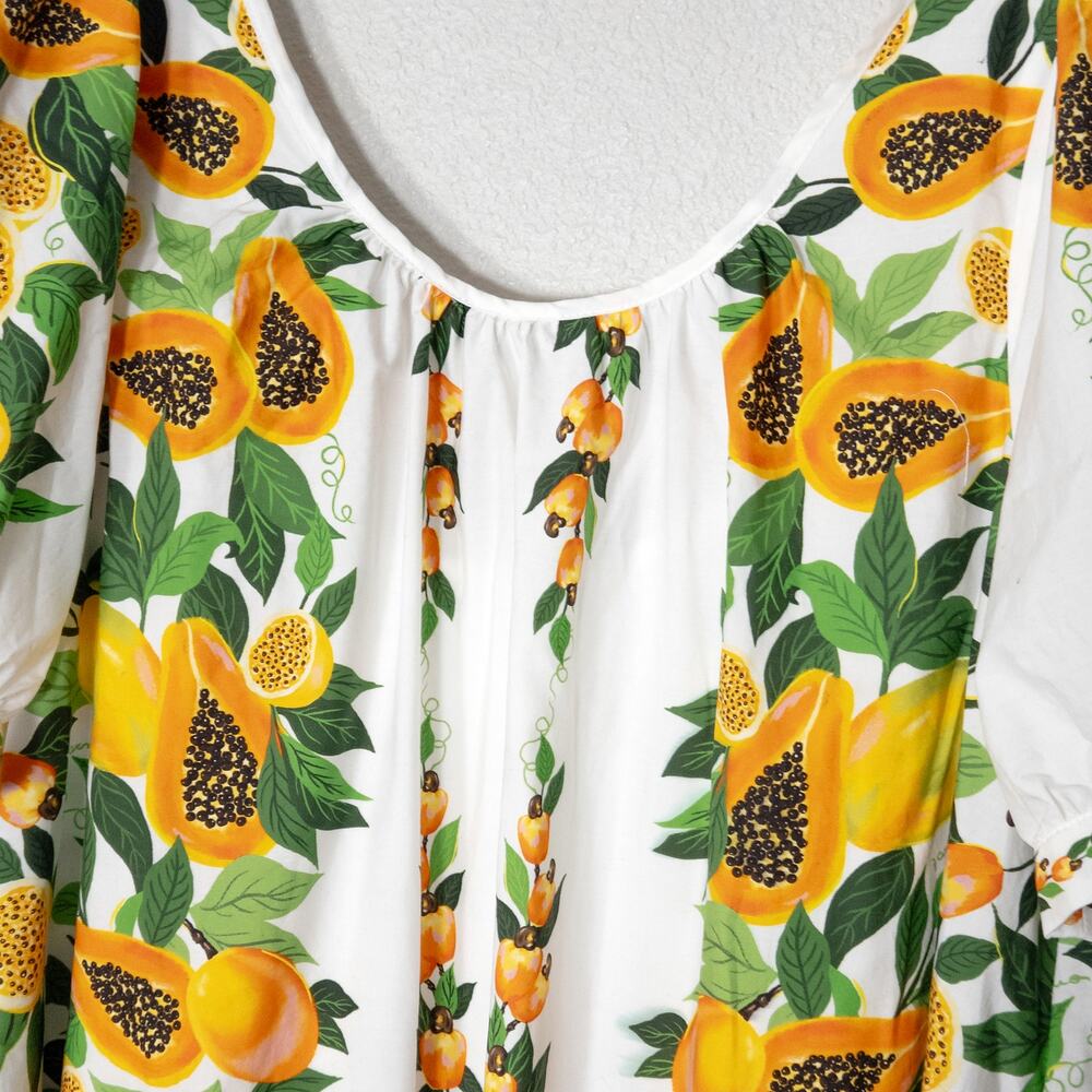 Farm Rio Dress Size L White Floral Puff Sleeve Belted Boho Resortwear - Picture 3 of 9